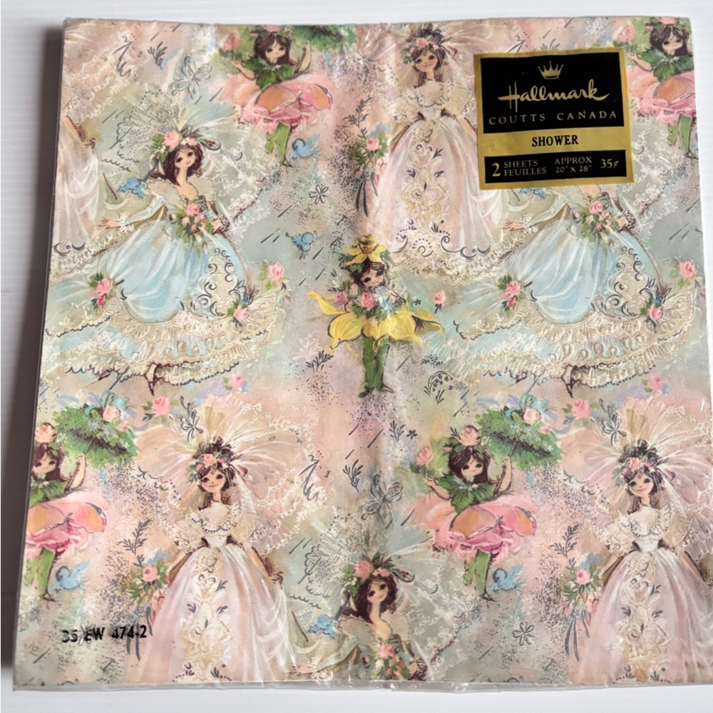 Hallmark Fairy Gift Wrap Vintage Pastel Lace 2 Sheets